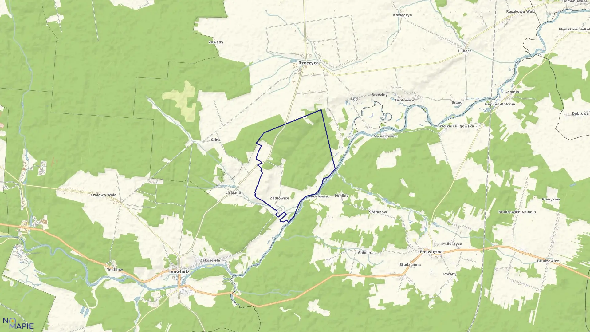 Mapa obrębu ŻĄDŁOWICE gmina Inowłódz